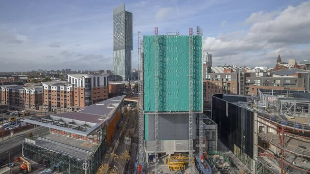 Home construction site, Manchester with Beetham Tower beyond.