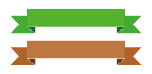 green and brown simple ribbon banner label on white background