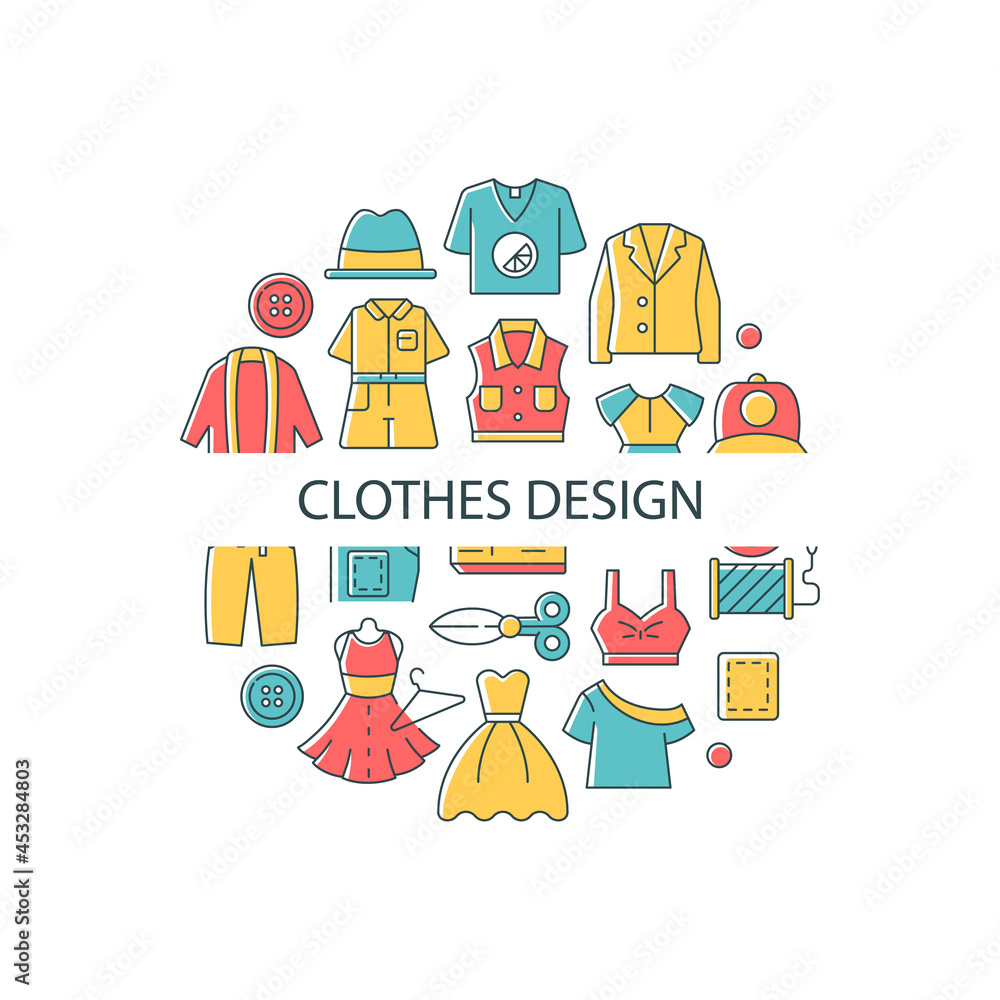 Poster clothes design abstract color concept layout with headline. making new garments. designer work with 