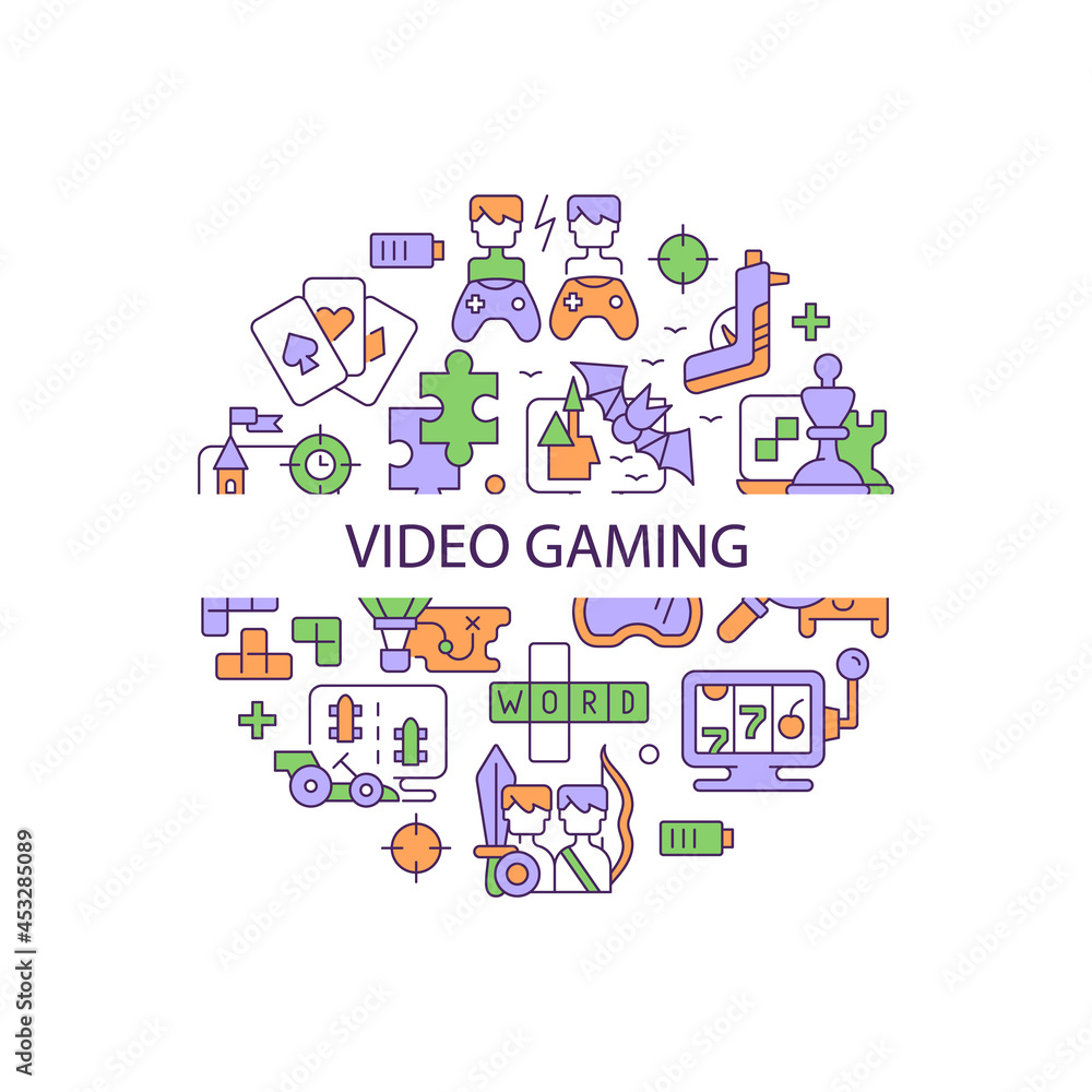Fototapete video game abstract color concept layout with headline. digital entertainment. gamers and players co