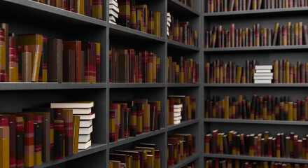 closeup of library shelves
