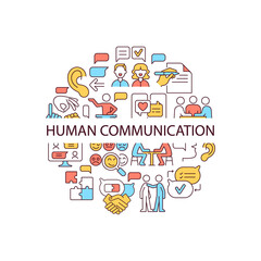 Human communication abstract color concept layout with headline. Chatting with people. Team discussion. Human interaction creative idea. Isolated vector filled contour icons for web background