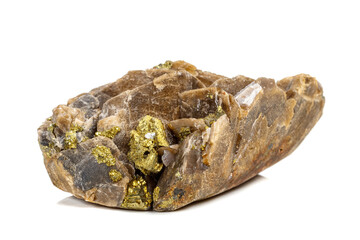 Macro mineral stone Barit Pyrit on a white background