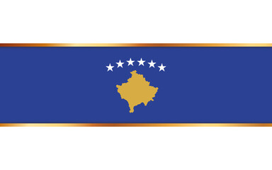 gold ribbon banner with flag of Kosovo on white background