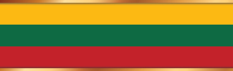 gold ribbon banner with flag of Lithuania on white background - obrazy, fototapety, plakaty