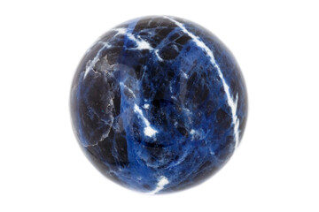 Macro mineral stone Sodalite ball on white background