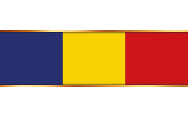 gold ribbon banner with flag of Romania on white background