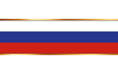 gold ribbon banner with flag of Russia on white background