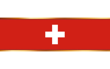 gold ribbon banner with flag of Switzerland on white background
