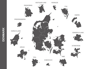 vector map of Denmark on white background	
