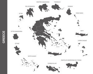 set of 4 political maps of Greece with regions isolated on white background	
