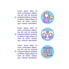 Ban on company officials imprisonment concept line icons with text. PPT page vector template with copy space. Brochure, magazine, newsletter design element. CSR breach linear illustrations on white