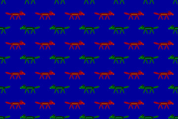 Cute cartoon style fox seamless wallpaper for background and baby fashion fabric pattern, blue background.