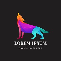 Modern Colorful Howling Wolf Logo Design Vector