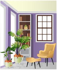 Living room furniture with home plant in cute animal flowerpots, urban jungle decor. 