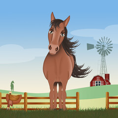 illustration of funny horse in the fence © adrenalinapura