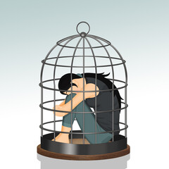 the depressed and lonely girl in the cage