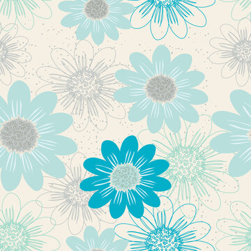 Chamomile flowers are blue. Seamless cute pattern for modern fabrics, trendy textiles, wrapping paper, decorative pillows. 
