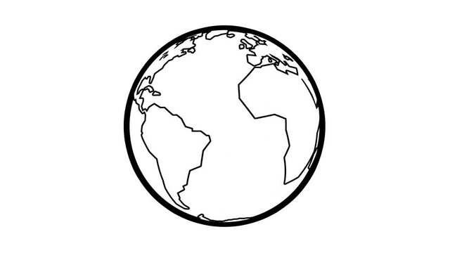 Earth cartoon 2d black and white with outline flat animation. Rotating yellow blue planet. Good for modern explainer, educational or business film, titles, etc. Isolated.