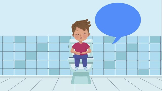 little boy seated in toilet animation