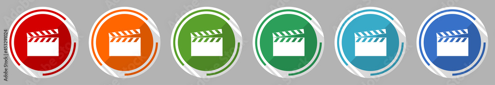 Poster video icon set, vector illustration in 6 colors options for webdesign and mobile applications, flat 