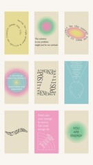 Set of positive social media quotes, motivation posters on trendy abstract background in neutral colors.