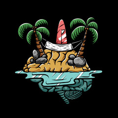 Summer brain island illustration tshirt design. artwork poster and graphic tees vector