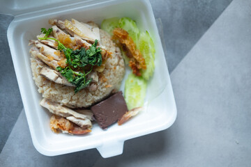 Hainanese chicken rice in box, Thai gourmet steamed chicken with rice