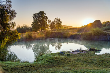 Rock formation Panska Skala in Kamenicky Senov at sunrise, Bohemian Switzerland, Czech republic