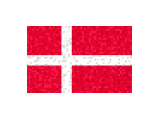 Denmark flag pixel art. 8-bit Denmark flag sign. Design for a festive banner and poster. Vector illustration