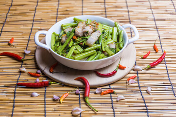 Thai food style pork puff water spinach