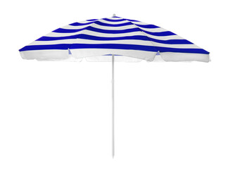 Open striped beach umbrella isolated on white © New Africa