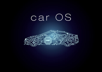 Illustration of a modern car with a new software operation system - obrazy, fototapety, plakaty