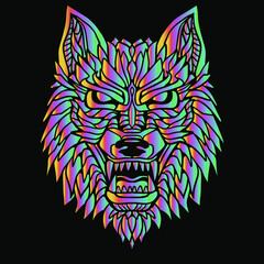 Abstract Ornament Doodle Art Wolf Illustration Cartoon Concept Vector. Suitable For Logo, Wallpaper, Banner, Background, Card, Book Illustration, T-Shirt Design, Sticker, Cover, etc