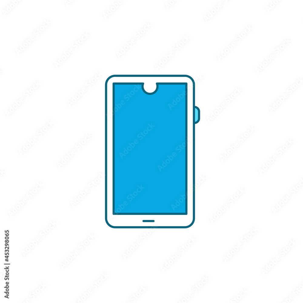 Poster smartphone with screen, menu button and camera color line icon.