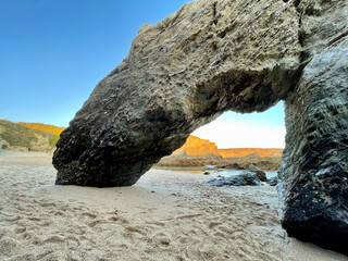 Beach of Buizinhos in Porto Covo, Portugal with stunning rocks formed by the erosion caused by the Atlantic Ocean.