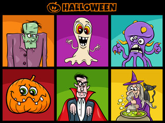 Halloween holiday cartoon scary characters set