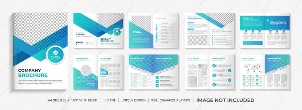 company profile brochure template layout design, 16 pages corporate brochure design template, Minimal Business Brochure template design