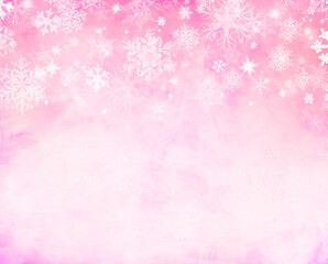 Abstract pink winter background. Christmas design with elegant snowflakes and glitter.