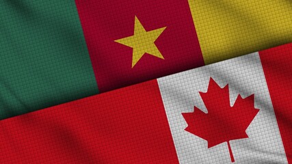 Cameroon and Canada Flags Together, Wavy Fabric, Breaking News, Political Diplomacy Crisis Concept, 3D Illustration