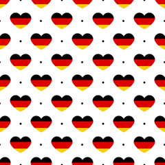 Vector seamless pattern background with german heart-shaped flags and dots for Unity Day and other national holidays design.
