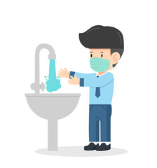 Businessman washing  hands in sink covid-19