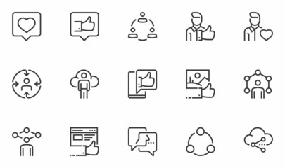Set of Vector Line Icons Related to Social Networks. Social Media, Social Links, Profile Page, Rating. Editable Stroke. 48x48 Pixel Perfect.