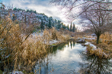 Woman Bridge at snowy day in Manisa