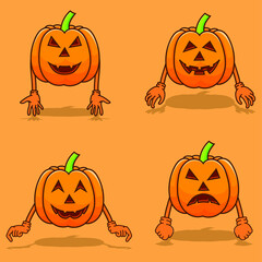 Set of pumpkins halloween with hand and shadow isolated vector illustration. pumpkin halloween bundle design can use for mascot, icon, web, poster, banner, flyer, pamphlet, leaflet, brochure, catalog