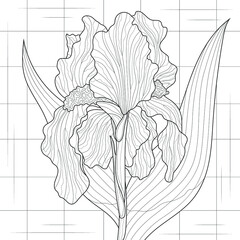 Iris flower.Coloring book antistress for children and adults. Illustration isolated on white background.Zen-tangle style.