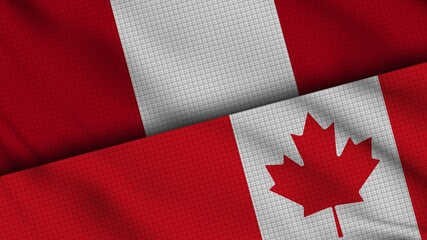 Peru and Canada Flags Together, Wavy Fabric, Breaking News, Political Diplomacy Crisis Concept, 3D Illustration