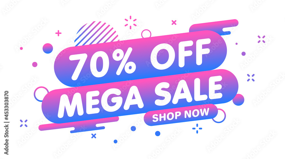 Wall mural mega sale banner, special offer and sale. shop now or this weekend only. up to 50 or 60 or 70 off. d