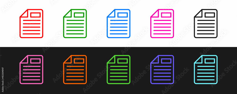 Poster set line file document icon isolated on black and white background. checklist icon. business concept