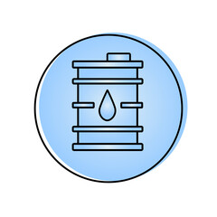 Simple oil barrel icon in circle, blue and white background. Drop of oil. Oil Industry. Detailed logo petroleum. Vector illustration	